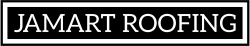 Bold black and white logo for Jamart Roofing business.